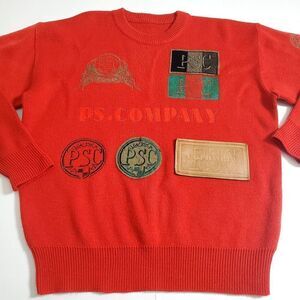 Vintage P.S. Company Womens Patch Sewn Red Sweater Size Large